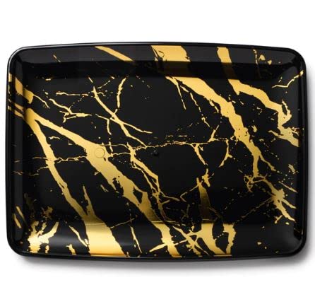 Decorline - Servierplatte - Set aus 4 - Oval Marmor Deko Tablett aus Stabiler Wiederverwendbare Kunstoff, Ablageschale Serviertabletts & Partyplatten Buffet - Oval 20x28 cm - Schwarz/Gold von Decor Decorline