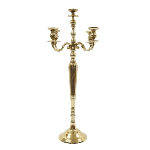 5-Arm-Kandelaber-Hochzeits-Kerzenhalter-Kernstück/Tafelaufsatz mit Gold- und Silber-Finish / 3 Größen, gold, Gold 100 cm von Decor Essentials