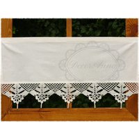 Leinen Gardine, Häkelgardine Landhausgardine , Gehäkelter Scheibengardine Mit Häkelspitze Und Schmuckrand - Höhe 50 cm von DecorAnna