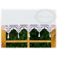 Shabby Chic Gardine, Landhausgardine , Häkelgardine Scheibengardine Mit Häkelspitze Und Quosten - Höhe 60 cm von DecorAnna
