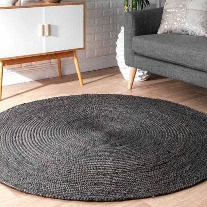 DecorAvenue Area Rugs indischer handgefertigter natürlicher handgewebter geflochtener Jute-Teppich für Wohnzimmer, Schlafzimmer (60 x 60 cm, rund, schwarz) von DecorAvenue