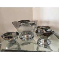 Glasschüssel Salatschüssel Silber Ombre Fade Glassalatschüssel Von Vitreon Queen's Lustreware in Den 1960Er Jahren Brooklyn Ny Usa von DecorDistillery