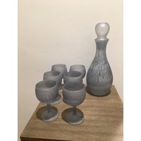 Vintage Nouveau Kunst Glas Hand Verziert Satin Finish Dekanter-Set von DecorDistillery