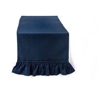 Marineblauer Leinen Tischläufer Mit Rüschen Enden, Blauer Hochzeitstisch von DecorDora
