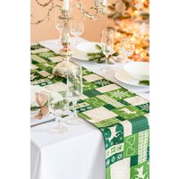 Rentier Tischläufer, Grüner Weihnachtstisch, Festliche Tischdekoration, Süße Schneeflocke Tischmitte von DecorDora