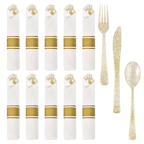 10 Plastikbesteck,Plastic Besteck Gold,Plastiklöffel,Plastikgabeln,Plastik Messer,Je 10 Messer, Gabeln Und Löffel,Besteckset Plastik Mehrweg,Party Besteck von DecorDwell