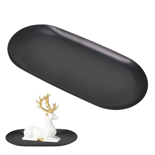 18x8.5cm Ovales Tablett Schwarz, Edelstahl, Kleines Langlebiges Deko Kerzentablett, Serviertablett für Dessert Kosmetik Schmuck Kerzen von DecorDwell