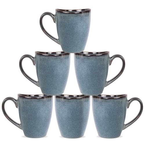 DecorDwell 6 x 450ml Tassen Set Kaffeetassen Unregelmäßige Tassenöffnung Keramik Tasse Handmade spülmaschinenfest große Kaffeebecher mit Henkel für Kaffee, Tee, heiße Schokolade, Cappuccino von DecorDwell