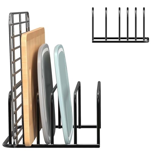DecorDwell Küchen Halterung Brett, Bretthalter Küche Schwarz, Mit 5 Fächern, Schneidebrett Halterung Stehend, Schneidebrett Ständer, Chopping Board Organizer, Schneidebretter Mit Ständer Schwarz von DecorDwell