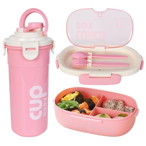 DecorDwell Lunchbox Bento Box Brotdose Erwachsene 850ML mit 3 FäChernmit Besteck, Auslaufsicher Brotzeitbox mit Reisebecher 480ML, Besteck Jausenbox für Mikrowellen und SpüLmaschinen, Rosa DecorDwell Lunchbox Bento Box Brotdose Erwachsene 850ML mit 3 FäChernmit Besteck, Auslaufsicher Brotzeitbox mit Reisebecher 480ML, Besteck Jausenbox für Mikrowellen und SpüLmaschinen, Rosa von DecorDwell