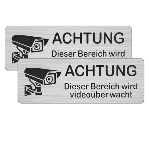Videoüberwachung Schild Selbstklebend 2 Stück Videoüberwachung Schild Aluminium Selbstklebend, 85mm*30mm Achtung Videoüberwachung Aufkleber Klein, Warnschilder Kameraüberwachung von DecorDwell