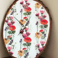 Florale Decoupage Wanduhr Aus Holz Handgemachte Ovale - Frühlingsmorgen, Etwa 23x33cm von DecorElegant