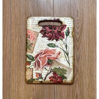 Decoupage Schneidebrett Vintage Blumen Küchen Dekor - Alte Buchstaben 2, 16, 5 X 22 cm von DecorElegant