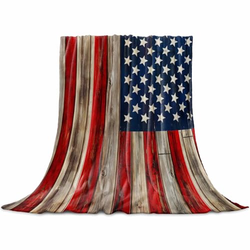 DecorLovee Decke mit amerikanischer Flagge, 101,6 x 127 cm, wendbar, rot, gestreift, blauer Stern, Überwurfdecke für Couch/Bett/Camping, Vintage-Holz, leicht, weich, für Mädchen, warme flauschige DecorLovee Decke mit amerikanischer Flagge, 101,6 x 127 cm, wendbar, rot, gestreift, blauer Stern, Überwurfdecke für Couch/Bett/Camping, Vintage-Holz, leicht, weich, für Mädchen, warme flauschige von DecorLovee