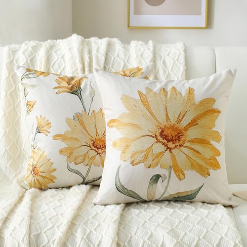 2 Stück Kissenbezuge Gelb Sonnenblume Blätter Sommer Kissen 40X40 Kissenbezüg Frühling Saisonna Dekoration Kissenhülle Outdoor für Sofa Auto Home Bed Büro Cafe Garten von DecorMommt