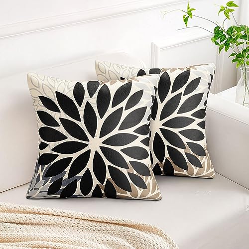 2er Set Kissenbezug 40 x 40 cm Kissenhülle Braun Schwarz Blumen Moderne Abstrakte Blumen Muster Dekorativer Dekokissen Sofakissen Couchkissen Kissenbezüge für Wohnzimmer Schlafzimmer Sofa Stuhl von DecorMommt