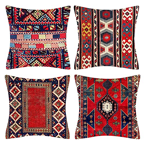 4er Set Dekorative Kissenbezüge 40 x 40 cm Stammes-Abstraktes Rot Orientalisch Kissenbezug Persischer Teppich Muster Kissen Dekokissen Böhmischen Kissenhüllen Leinenkissen Sofa Deko von DecorMommt