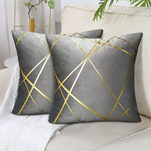 50x50 cm Groß Samt Kissenbezug 2er Set Grau Bronzieren Geometrie Dekokissen Kissenhülle Sofakissen Couchkissen Dekorative Kissen Kissenbezüge Zierkissen Bezug für Schlafzimmer Sofa Bett Sommer von DecorMommt