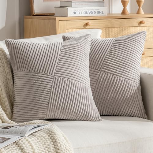 DecorMommt Kissenhülle 50x50 Hell Grau Kissenbezug Herbst Pillowcase Moderne Kissenbezüge Cord Samt Weich Kissen Bezüge 2er Set Pillow Cover für Wohnzimmer Schlafzimmer Garten Wohnkultur von DecorMommt