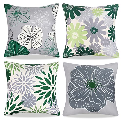 Dekokissen Sofakissen Kissenbezug 40x40 Abstrakt Dunkelgrün Blumen Dekorative Kissenbezüge Modern Quadrat Leinen Kissenhülle 4er Set Kissen Bunt Herbst Zierkissen für Sofa Wohnzimmer Dekoration von DecorMommt