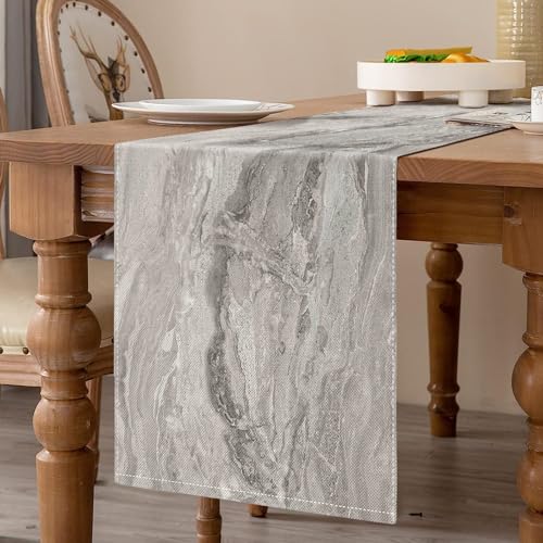 Grau Tischläufer Modern Wohnzimmer Tischläufer Frühling Platzsets 40 x 140 cm Streifen Feines Marmor Dekoratives Tuch für Couchtisch, Weihnachtsfeiern, Hochzeiten, Events, Esstisch Hochzeit Leinen von DecorMommt