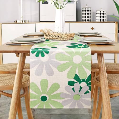 Grün Tischläufer Blumen Modern Grau Tischläufer Restaurant Dekoration Leinen Faltenfrei rutschfest Tischband Deko Tischwäsche Esstisch Party Geburtstagsdeko Tischdecke Abwaschbar 33x183 cm von DecorMommt