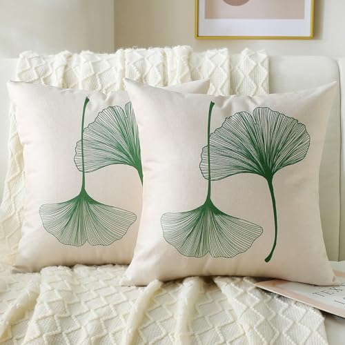 Kissenbezüg Blume Sofakisse Grün Ginkgo Biloba Frühling Kissenbezuge Saisonal Jubiläum Urlaub Zierkissen Couchkissen Kissenbezüge 40X40cm 2er Set Kissenbezug für Sofa Couch Wohnzimmer Schlafzimmer von DecorMommt