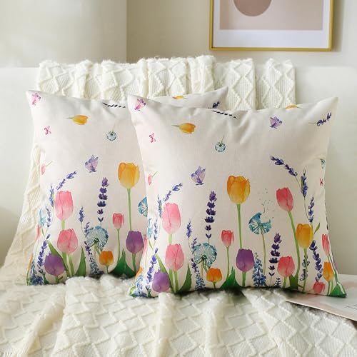 Kissenbezüg Blume Sofakisse Lavendel Tulpe Frühling Kissenbezuge Saisonal Jubiläum Urlaub Zierkissen Couchkissen Kissenbezüge 40X40cm 2er Set Kissenbezug für Sofa Couch Wohnzimmer Schlafzimmer von DecorMommt