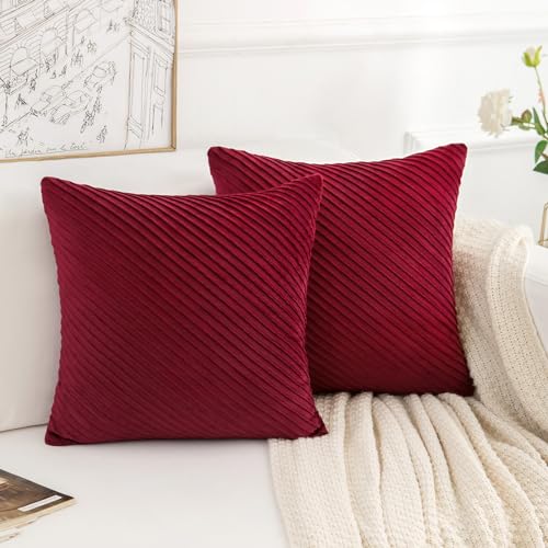 Kissenhülle 40x40 Deko Kissen Samt Kissenbezüge Rot Super Weich Quadratischer Kissenbezug Diagonale Streifen Dekorativer Kissenbezug Winter-Kissenbezug für Sofa Bett Schlafzimmer Auto von DecorMommt