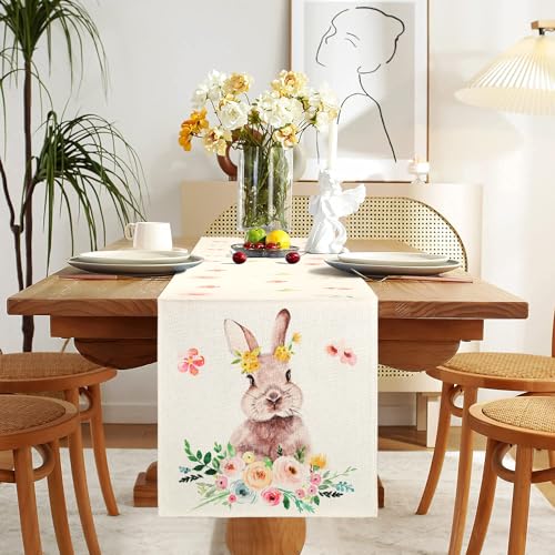 Ostern Tischläufer Mode Blume Hase Osterei Ostern Tischläufer Waschbar Modern Frühling Küche Esstisch Dekoration Blume Grünes Blatt Festliche Tischmatten Läufer Set Für Esstisch Party Hochzeit Ostern von DecorMommt