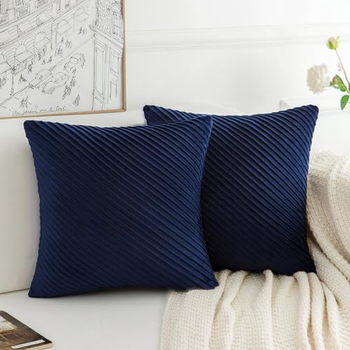 Samt Kissenbezüge 40x40 cm Blau Zierkissenbezug Dekokissen Sofakissen Super weich Couchkissen Modern mit Verstecktem Reißverschluss für Sofa Wohnzimmer Schlafzimmer 2er Set von DecorMommt