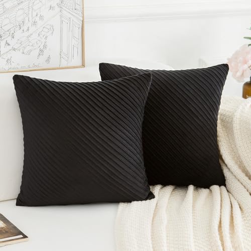 Samt Kissenbezüge 40x40 cm Schwarz Sofakissen Super Weich Quadratischer Kissenbezug mit Verstecktem Reißverschluss Kissen Dekorative Kissenhülle Winter für Sofa Schlafzimmer Wohnzimmer Büro Auto von DecorMommt