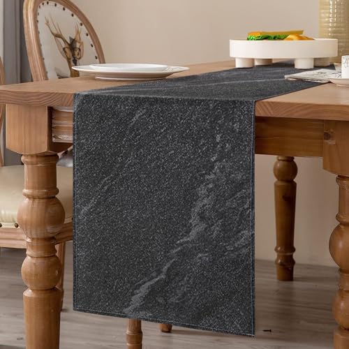 Schwarze Tischläufer Modern Wohnzimmer Frühling Platzsets Streifen Feines Marmor Dekoratives Tuch für Couchtisch, Weihnachtsfeiern, Hochzeiten, Events, Esstisch Hochzeit Leinen 40 x 140 cm von DecorMommt