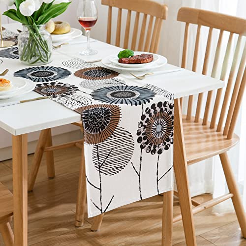 Tischläufer Blumen Modern Abstrakt Tischläufer Grün Braun Tischläufer Schwarz Tischläufer Sonnenblume Muster Leinen Faltenfrei rutschfest Tischband Deko Esstisch Party Hochzeit 40x140cm von DecorMommt