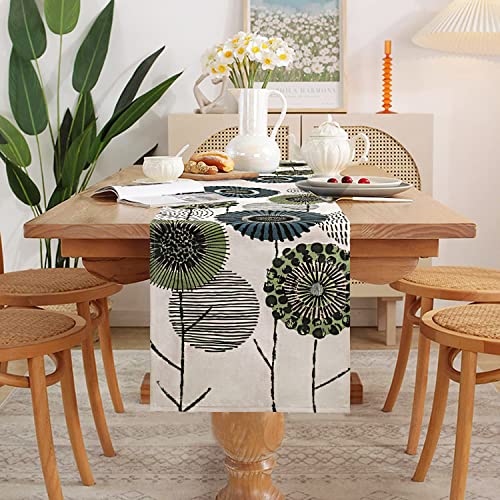 Tischläufer Blumen Modern Abstrakt Tischläufer Grün Grau Tischläufer Schwarz Tischläufer Sonnenblume Muster Leinen Faltenfrei Rutschfest Tischband Deko Tischwäsche Esstisch Party Sommer 40x140cm von DecorMommt