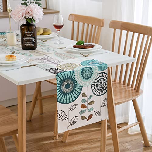 Tischläufer Frühling Blau Blumen Sonnenblume Tischläufer Modern Wohnzimmer Abstrakt Tischdecke Leinen Bunt Tischdecke Faltenfrei rutschfest Tischband Dekoration für Party Urlaub 40x140 cm von DecorMommt