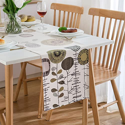 DecorMommt Tischläufer Grau Blumen Modern Abstrakt Braun Tischläufer Schwarz Tischläufer Sonnenblume Muster Leinen Faltenfrei rutschfest Tischband Deko Tischwäsche Esstisch Party Hochzeit 40x140cm von DecorMommt