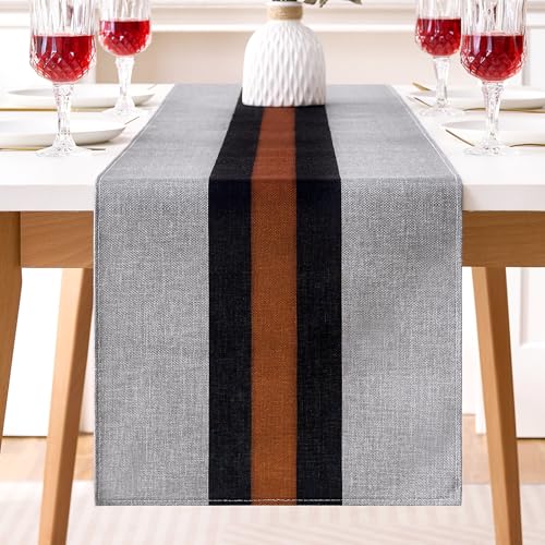 Tischläufer Grau Streifen Spleißen Tischdekoration Modernes Waschbares Wasserdicht Baumwolle und Baumwolle LeinenSaisonale Küchentischdecke Innen Urlaubs und Partydekoration 40 x 140 cm von DecorMommt