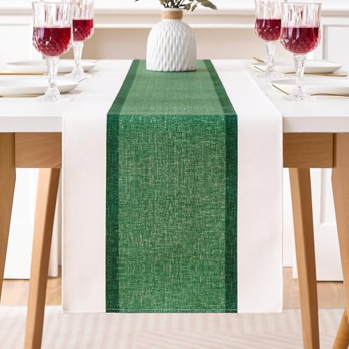 Tischläufer Modern Grün Streifen Deko Vintage Hochzeitsdeko Wasserfester Tischläufer Table Runner Rustikale Tischdekoration für die Hochzeitsküche 33x183 cm von DecorMommt
