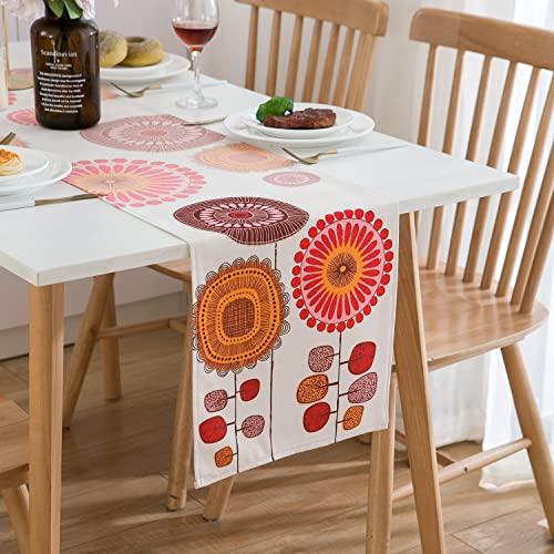 Tischläufer Rot Blumen Sonnenblume Tischläufer Modern Wohnzimmer Abstrakt Tischdecke Leinen Tischläufer Bunt Dekorativer Frühling Tischläufer für Esstisch Party Geburtstag Hochzeit 33x183cm von DecorMommt