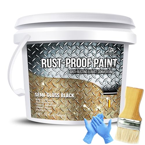 DecorRom Rostumwandler mit Grundierung - 940ml Rostentferner für Metall, Seidenmatte Schwarze Rostschutzfarbe für Rost und Korrosionsschutz, Auto, Wasserbasis Metallschutzlack, Rostschutzgrundierung von DecorRom