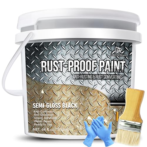 DecorRom Rostumwandler mit Grundierung - 1,890ml Rostentferner für Metall, Seidenmatte Schwarze Rostschutzfarbe für Rost und Korrosionsschutz, Auto, Wasserbasis Metallschutzlack von DecorRom