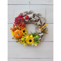 Kürbiskranz Haustürkranz, Sonnenblumenkranz, Herbstdekor, Großer Weinrebenkranz, Herbstsonnenblumenkranz Hergestellt in Der Ukraine, Ukrainisch von DecorWithLoveStudio