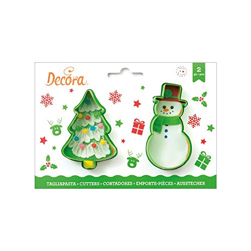 Decora 0255069 AUSSTECHER AUS Kunststoff Weihnachtsbaum UND SCHNEEMANN 2-TLG, Grün von Decora