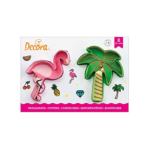 Decora 0255071 AUSSTECHER AUS KUNSTSTOFF FLAMINGO UND PALME 2-TLG 10/9,5XH2CM von Decora