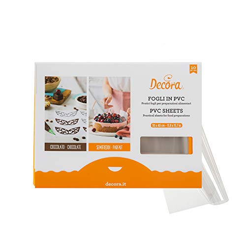 DECORA, 0160724 PVC-Folien für Lebensmittel, Nützlich zum Auskleiden von Springformen und Edelstahlringen, Perfekt für die Herstellung von Halbgefrorenem oder Schokoladendekorationen, Packung mit 10 von Decora