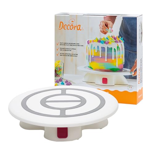 DECORA, 9271050 Kunststoff-Drehteller, Professionelle Torten-Drehscheibe aus Kunststoff, Leicht zu reinigen, rutschfeste Basis, Mit Sperrknopf, Durchmesser 32 Zentimeter, Hergestellt in Italien. von Decora