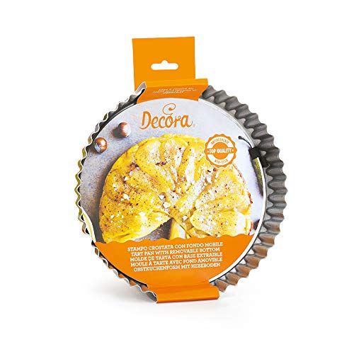 DECORA, 0070016 Form für Tarte mit beweglichem Boden, Rund Ø 25 x H 3,5 cm, aus antihaftbeschichtetem Stahl, Einfaches Herauslösen der Gebäcke, Professionelles Design, Grau von Decora