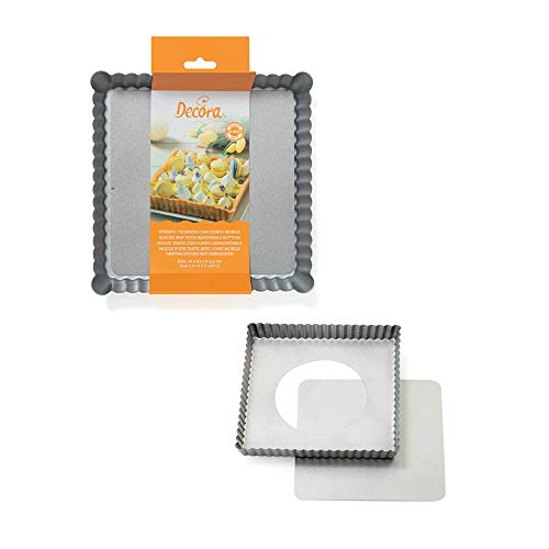 Decora 0070025 Kuchenform, quadratisch, mit beweglichem Boden, 21 x 21 x H 3,5 cm, Legierter Stahl, grau Decora 0070025 Kuchenform, quadratisch, mit beweglichem Boden, 21 x 21 x H 3,5 cm, Legierter Stahl, grau von Decora