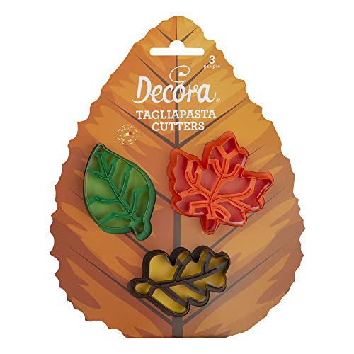Decora 0255165 Ausstecher mit Herbstblättern, aus Kunststoff, das ideale Set für Dekorationen aus Zuckerpaste oder Gummipaste, hergestellt in Italien, originelles Design. Packung mit 3 Stück. von Decora